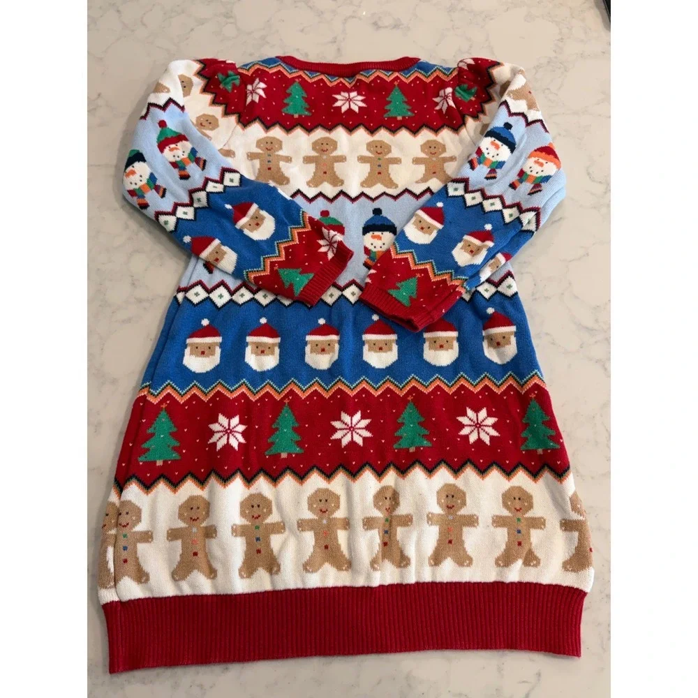 Gymboree Girls Size 6 Christmas Fair Isle Sweater Dress Santa Gingerbread Red